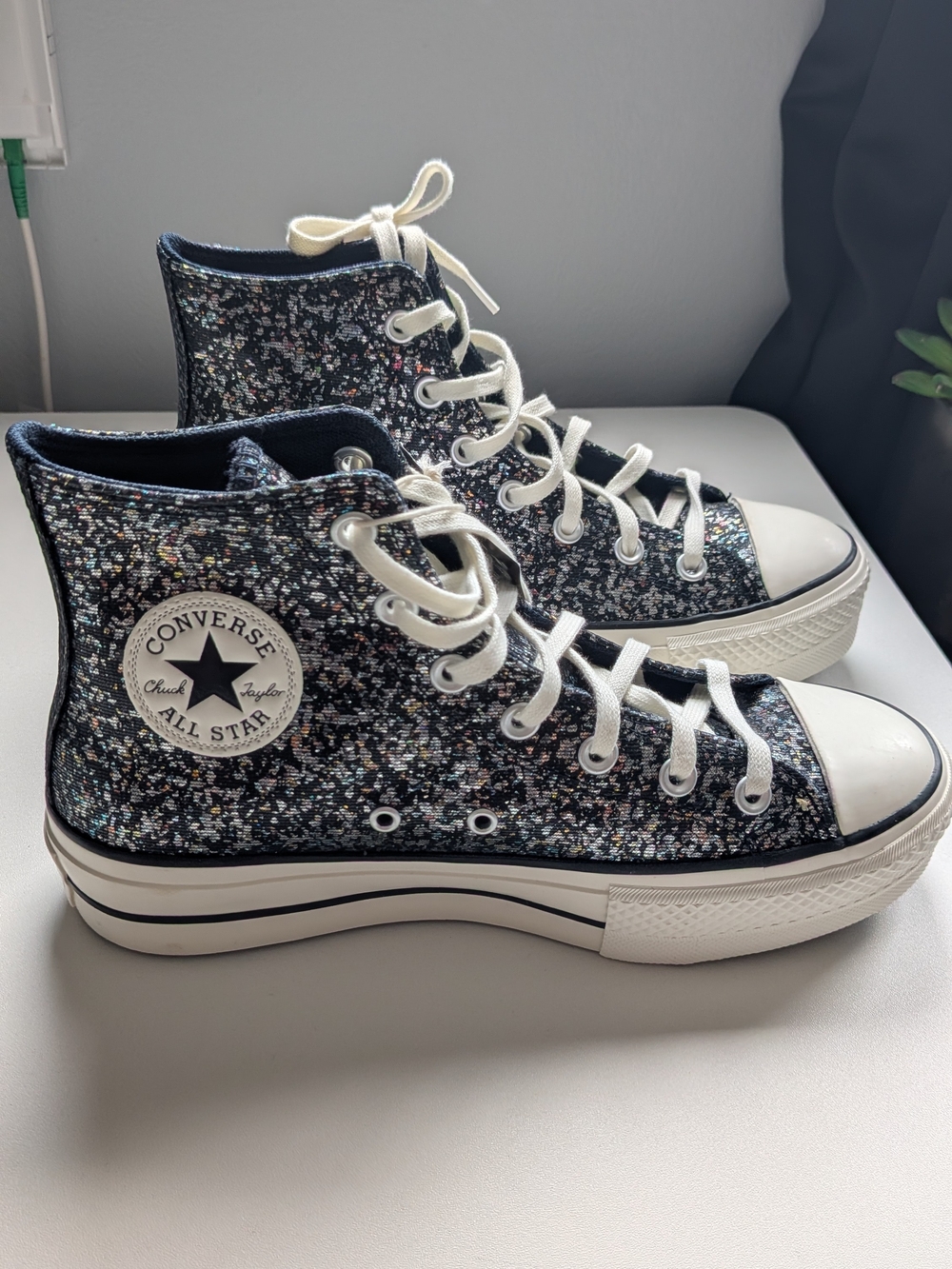 Converse High Top Sneakers - Black Multicolor Glitter